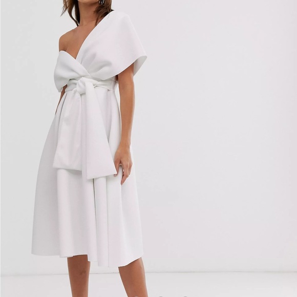 VGUC ASOS DESIGN fallen shoulder midi prom dress with tie detail US 4 - Picture 2 of 4